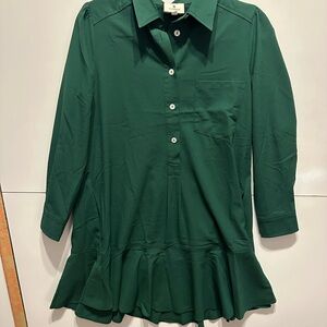 Tuckernuck Hunter Green Crepe Callahan Shirt Dress Size Small Preppy Minimalist